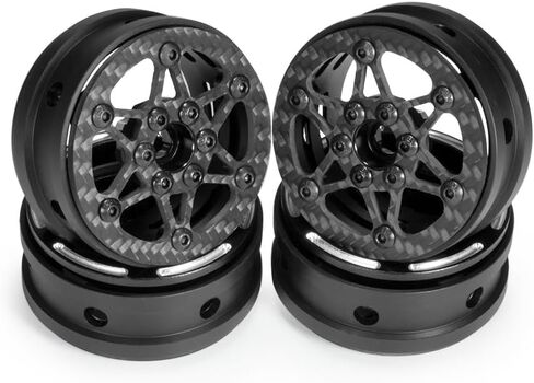 TRX4 1.9 Inch beadlock Wheels,4PCS Crawler Carbon Fiber Wheels Rims for 1/10 RC Crawler Cheater Rigs Capra SCX10 TRX4 TF2 Gmade R1 Element Enduro 1.9S DIY(black B) in Saudi Arabia