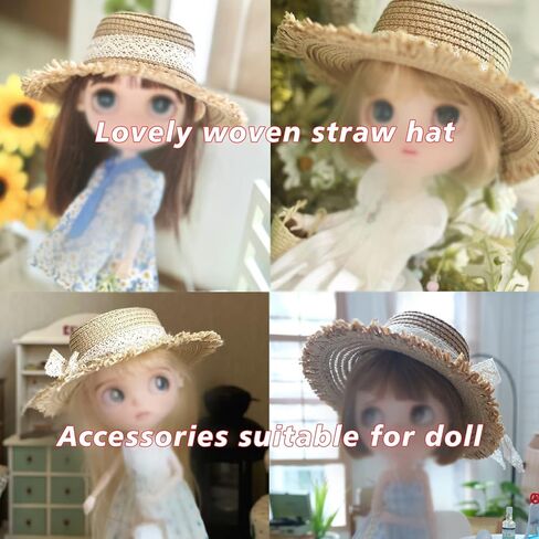 قبعات صغيرة من القش للحرف اليدوية، مناسبة للدمى والحرف اليدوية، قبعة لطيفة ورائعة من القش مع إكسسوارات تزيين بشريط من الدانتيل لمجموعة دميتك (اللون 1) in Kuwait