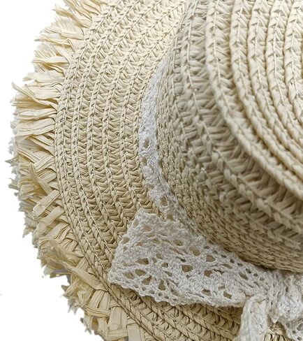 قبعات صغيرة من القش للحرف اليدوية، مناسبة للدمى والحرف اليدوية، قبعة لطيفة ورائعة من القش مع إكسسوارات تزيين بشريط من الدانتيل لمجموعة دميتك (اللون 1) in Kuwait