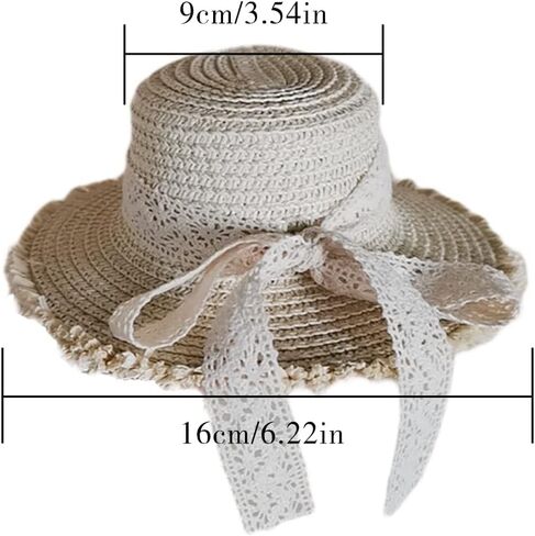 قبعات صغيرة من القش للحرف اليدوية، مناسبة للدمى والحرف اليدوية، قبعة لطيفة ورائعة من القش مع إكسسوارات تزيين بشريط من الدانتيل لمجموعة دميتك (اللون 1) in Kuwait