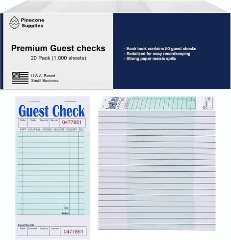 دفاتر شيكات الضيوف للخوادم 20 كتابًا (1000 ورقة) - ورق سميك ومقاوم للنزيف | جزء واحد من مفكرة النادلة الورقية الخضراء مع إيصال الضيف | كتب الخادم للنادلة in Kuwait