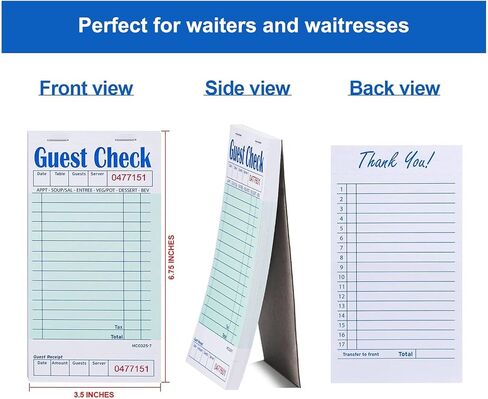 دفاتر شيكات الضيوف للخوادم 20 كتابًا (1000 ورقة) - ورق سميك ومقاوم للنزيف | جزء واحد من مفكرة النادلة الورقية الخضراء مع إيصال الضيف | كتب الخادم للنادلة in Kuwait