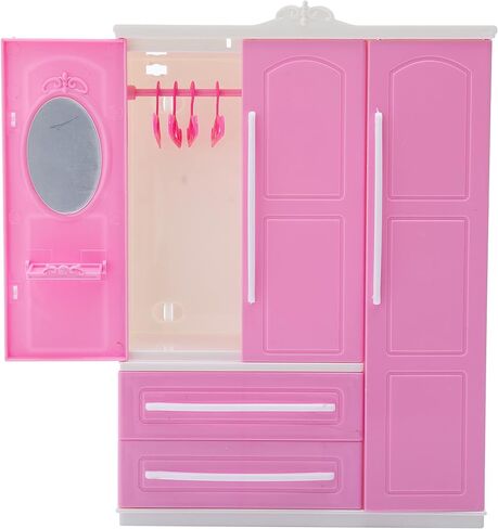 خزانة الدمى، خزانة ملابس بيت الدمى، إكسسوارات أثاث 20 قطعة، شماعات مصغرة، منظم ملابس للدمى in Kuwait