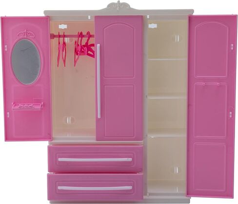 خزانة الدمى، خزانة ملابس بيت الدمى، إكسسوارات أثاث 20 قطعة، شماعات مصغرة، منظم ملابس للدمى in Kuwait