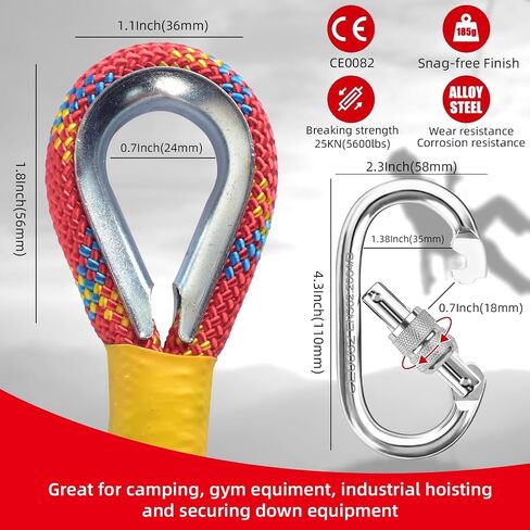 Outdoor Climbing Rope 8MM/12MM 6 Colors 1M(3.2ft)-70M(230ft), Static Rock Climbing Rope with 2 Steel Hooks, Rappelling Rope for Outdoor, Hiking Safety Escape Rope, Rescue Parachute (Black, 8mm-1m) in Saudi Arabia