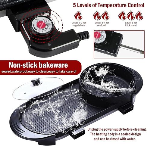 وعاء شواء كهربائي 2 في 1، شواية متعددة الوظائف بدون دخان، شواية تيبانياكي داخلية / وعاء شابو مع مقسم منفصل مزدوج لدرجة الحرارة، سعة شواء غير لاصقة من أجل 2-12 شخصًا، 110 فولت (أسود 3.0) in Kuwait