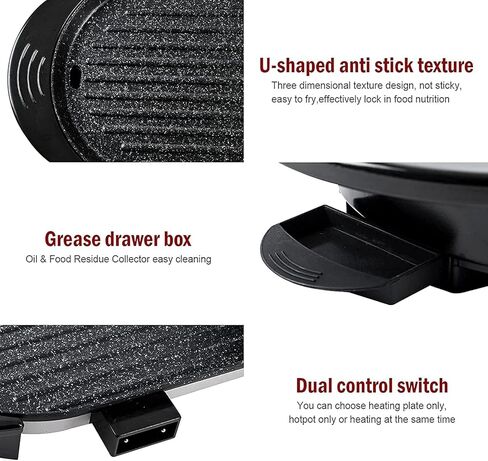 وعاء شواء كهربائي 2 في 1، شواية متعددة الوظائف بدون دخان، شواية تيبانياكي داخلية / وعاء شابو مع مقسم منفصل مزدوج لدرجة الحرارة، سعة شواء غير لاصقة من أجل 2-12 شخصًا، 110 فولت (أسود 3.0) in Kuwait