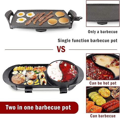 وعاء شواء كهربائي 2 في 1، شواية متعددة الوظائف بدون دخان، شواية تيبانياكي داخلية / وعاء شابو مع مقسم منفصل مزدوج لدرجة الحرارة، سعة شواء غير لاصقة من أجل 2-12 شخصًا، 110 فولت (أسود 3.0) in Kuwait