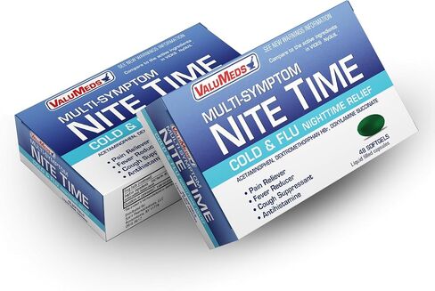 ValuMeds البرد والإنفلونزا تخفيف الأعراض المتعددة للاحتقان والصداع والتهاب الحلق والأوجاع والآلام والحمى | أسيتامينوفين (ليلا، 48 عدد) in Saudi Arabia