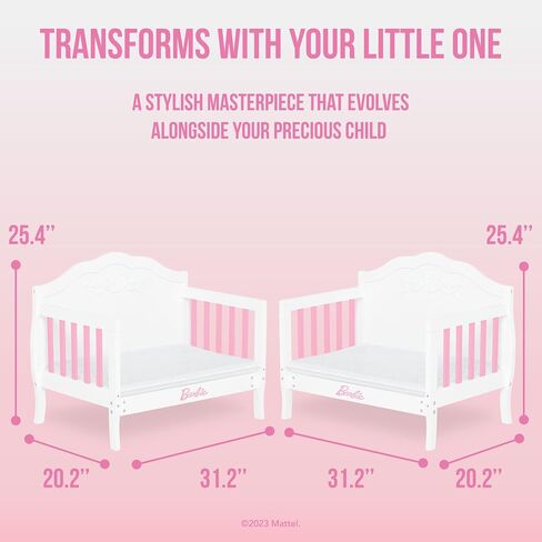 Evolur Barbie Rose 3-in-1 Toddler Bed, Pink and White in Saudi Arabia