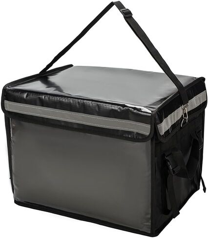 حقيبة توصيل طعام معزولة لتوصيل الطعام والبيتزا، حقيبة توصيل طعام معزولة للوجبات الساخنة والباردة مناسبة للسيارة والدراجة والتخييم والنزهة والشاطئ (أسود، حقيبة قابلة لإعادة الاستخدام سعة 32 لتر) in Kuwait