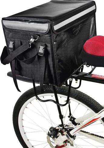 حقيبة توصيل طعام معزولة لتوصيل الطعام والبيتزا، حقيبة توصيل طعام معزولة للوجبات الساخنة والباردة مناسبة للسيارة والدراجة والتخييم والنزهة والشاطئ (أسود، حقيبة قابلة لإعادة الاستخدام سعة 32 لتر) in Kuwait