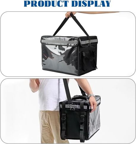 حقيبة توصيل طعام معزولة لتوصيل الطعام والبيتزا، حقيبة توصيل طعام معزولة للوجبات الساخنة والباردة مناسبة للسيارة والدراجة والتخييم والنزهة والشاطئ (أسود، حقيبة قابلة لإعادة الاستخدام سعة 32 لتر) in Kuwait