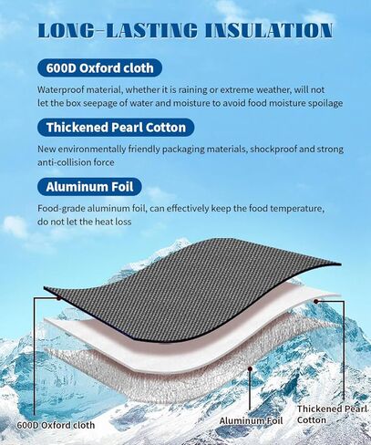 حقيبة توصيل طعام معزولة لتوصيل الطعام والبيتزا، حقيبة توصيل طعام معزولة للوجبات الساخنة والباردة مناسبة للسيارة والدراجة والتخييم والنزهة والشاطئ (أسود، حقيبة قابلة لإعادة الاستخدام سعة 32 لتر) in Kuwait