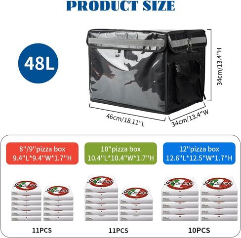 حقيبة توصيل طعام معزولة لتوصيل الطعام والبيتزا، حقيبة توصيل طعام معزولة للوجبات الساخنة والباردة مناسبة للسيارة والدراجة والتخييم والنزهة والشاطئ (أسود، حقيبة قابلة لإعادة الاستخدام سعة 32 لتر) in Kuwait