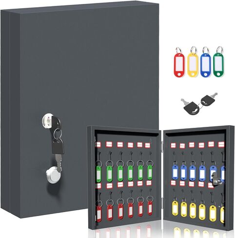 Key Box with Lock, Key Cabinet Wall Mount with 24 Tags, Metal Key Lock Box Wall Mount with 24 Hooks, Key Organizer for Car Dealer, Property Manager, Hotel 14.1×12.2×3.9 inch in Saudi Arabia