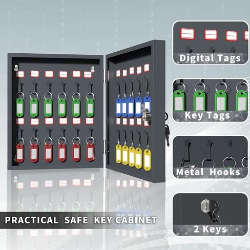 Key Box with Lock, Key Cabinet Wall Mount with 24 Tags, Metal Key Lock Box Wall Mount with 24 Hooks, Key Organizer for Car Dealer, Property Manager, Hotel 14.1×12.2×3.9 inch in Saudi Arabia