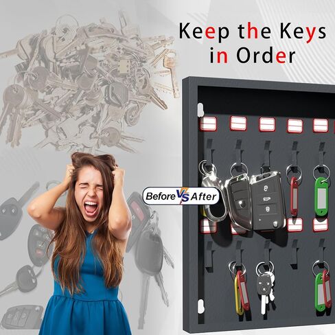 Key Box with Lock, Key Cabinet Wall Mount with 24 Tags, Metal Key Lock Box Wall Mount with 24 Hooks, Key Organizer for Car Dealer, Property Manager, Hotel 14.1×12.2×3.9 inch in Saudi Arabia