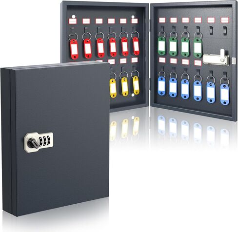 Key Box with Lock, Key Cabinet Wall Mount with 24 Tags, Metal Key Lock Box Wall Mount with 24 Hooks, Key Organizer for Car Dealer, Property Manager, Hotel 14.1×12.2×3.9 inch in Saudi Arabia