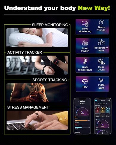 حلقة ذكية، حلقة يمكن ارتداؤها لتعقب النوم، أجهزة تتبع النشاط واللياقة البدنية، حلقة سهلة الاتصال للرجال والنساء، مقاومة للماء حتى 50 مترًا، عمر البطارية 7 أيام (الحجم 10، أسود غامق) in Kuwait