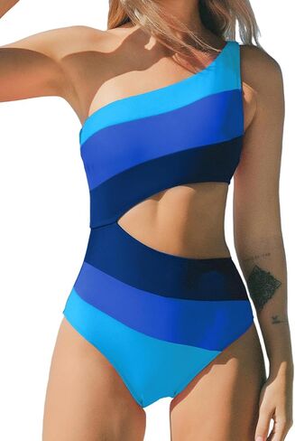 CUPSHE Women's One Piece Swimsuit One Shoulder Bathing Suit Cutout Color Block Swimwear in Saudi Arabia