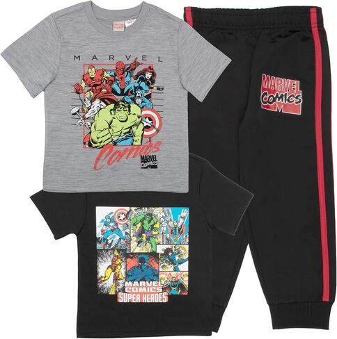 Marvel Comics Avengers and Spider-Man Boys 3-Piece Pants Set, Two Short Sleeve T-Shirts & Jogger Pants 3-Pack Bundle Set in Saudi Arabia