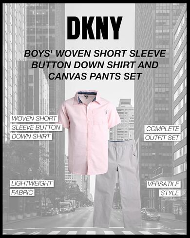 DKNY Boys' Pants Set -2 Piece Woven Short Sleeve Button Down Shirt and Flat Front Pants - Matching Outfit Set for Boys (8-12) in Saudi Arabia