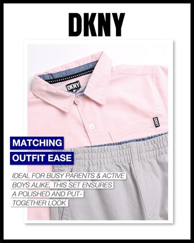 DKNY Boys' Pants Set -2 Piece Woven Short Sleeve Button Down Shirt and Flat Front Pants - Matching Outfit Set for Boys (8-12) in Saudi Arabia