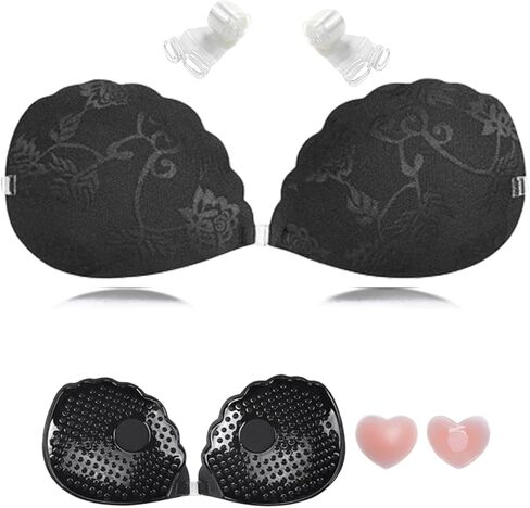 Adhesive Bra Push up Strapless Sticky Invisible Upgrade Lace Bras for Women Dress Backless with Detachable Strap Nipple Cover in Saudi Arabia
