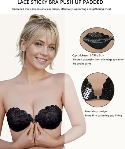 Adhesive Bra Push up Strapless Sticky Invisible Upgrade Lace Bras for Women Dress Backless with Detachable Strap Nipple Cover in Saudi Arabia