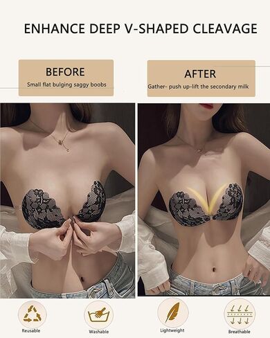 Adhesive Bra Push up Strapless Sticky Invisible Upgrade Lace Bras for Women Dress Backless with Detachable Strap Nipple Cover in Saudi Arabia