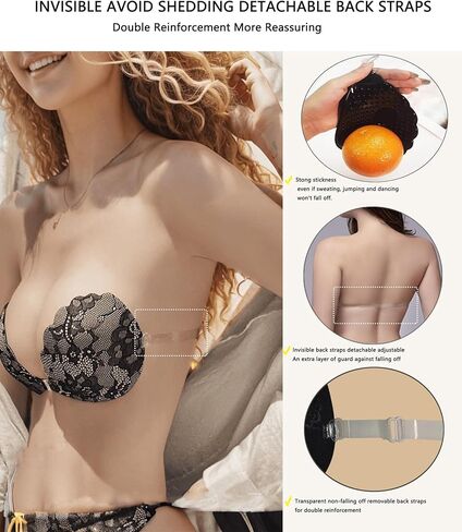Adhesive Bra Push up Strapless Sticky Invisible Upgrade Lace Bras for Women Dress Backless with Detachable Strap Nipple Cover in Saudi Arabia