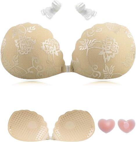 Adhesive Bra Push up Strapless Sticky Invisible Upgrade Lace Bras for Women Dress Backless with Detachable Strap Nipple Cover in Saudi Arabia