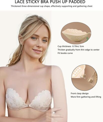 Adhesive Bra Push up Strapless Sticky Invisible Upgrade Lace Bras for Women Dress Backless with Detachable Strap Nipple Cover in Saudi Arabia