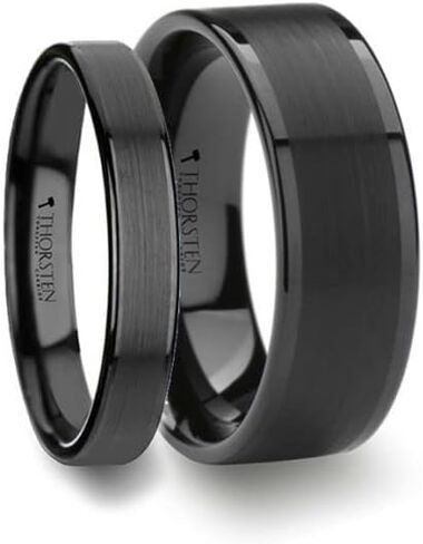 Black Tungsten Ring with Brushed Finish and Polished Edges Unique Matching Couple Wedding Ring Set -4mm & 8mm Wide Style Name: VULCAN (Set of Two Rings) in Saudi Arabia