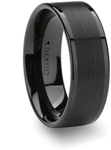 Black Tungsten Ring with Brushed Finish and Polished Edges Unique Matching Couple Wedding Ring Set -4mm & 8mm Wide Style Name: VULCAN (Set of Two Rings) in Saudi Arabia