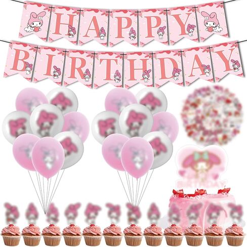 For My Cartoon Theme Birthday For Melody Party Set - Banner, Cake Topper, Stickers, Cupcake Toppers, and Balloons - Ideal Supplies for Unforgettable Kids' Celebration in Saudi Arabia