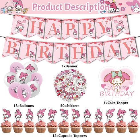 For My Cartoon Theme Birthday For Melody Party Set - Banner, Cake Topper, Stickers, Cupcake Toppers, and Balloons - Ideal Supplies for Unforgettable Kids' Celebration in Saudi Arabia