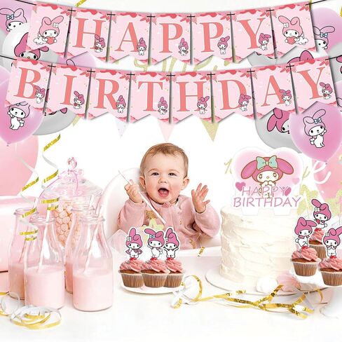 For My Cartoon Theme Birthday For Melody Party Set - Banner, Cake Topper, Stickers, Cupcake Toppers, and Balloons - Ideal Supplies for Unforgettable Kids' Celebration in Saudi Arabia