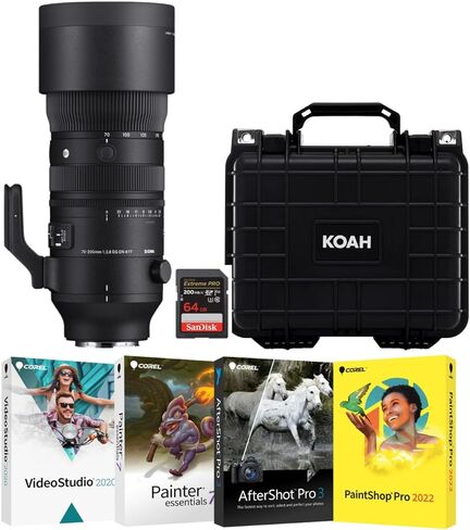 SIGMA 70-200 مم F2.8 DG DN OS Sports for Sony E-Mount - حزمة عدسات تصوير عالية الأداء مع حافظة صلبة للتخزين مقاومة للماء وبرنامج تحرير الصور، بطاقة ذاكرة 64 جيجابايت (4 عناصر) in Kuwait