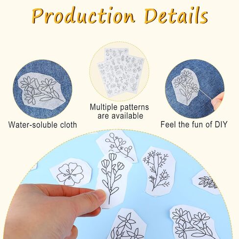 74 Pcs Water Soluble Stabilizer Water Soluble Embroidery Patterns Hand Sewing Stabilizers Adhesive Embroidery Transfer Paper Stick and Stitch Embroidery Paper for Hand Sewing in Saudi Arabia