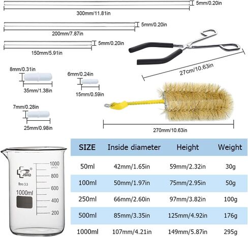 6PCS Glass Measuring Beaker Set with Steel Chromed Beaker Tongs, 50ml 100ml 250ml 500ml 1000ml Graduated Beakers, 3.3 Borosilicate Glass in Kuwait