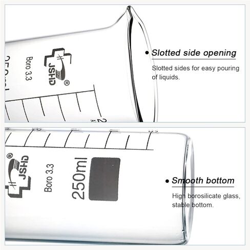 6PCS Glass Measuring Beaker Set with Steel Chromed Beaker Tongs, 50ml 100ml 250ml 500ml 1000ml Graduated Beakers, 3.3 Borosilicate Glass in Kuwait