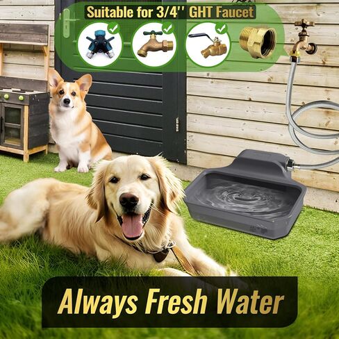موزع مياه أوتوماتيكي 135 أونصة للكلاب الكبيرة يناسب موصل ذكر GHT مقاس 3/4 بوصة، وعاء مياه للحيوانات الخارجية يشتمل على صمام تعبئة المياه، وخرطوم مياه بطول 5 أقدام، وموصل نحاسي، ومنطقة شرب كبيرة جدًا in Kuwait