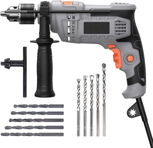 مثقاب كهربائي 850 وات، مثقاب مطرقي 7 أمبير، مثقاب مطرقي كهربائي 1/2 بوصة مع 3000 دورة في الدقيقة، سرعة متغيرة، 10 رؤوس مثقاب، للأرضيات الخرسانية والجدران والطوب والحجر in Kuwait