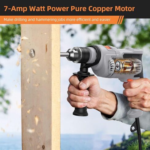 مثقاب كهربائي 850 وات، مثقاب مطرقي 7 أمبير، مثقاب مطرقي كهربائي 1/2 بوصة مع 3000 دورة في الدقيقة، سرعة متغيرة، 10 رؤوس مثقاب، للأرضيات الخرسانية والجدران والطوب والحجر in Kuwait