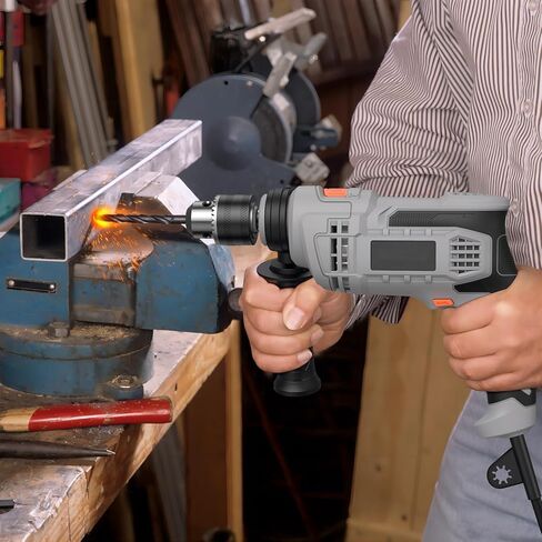 مثقاب كهربائي 850 وات، مثقاب مطرقي 7 أمبير، مثقاب مطرقي كهربائي 1/2 بوصة مع 3000 دورة في الدقيقة، سرعة متغيرة، 10 رؤوس مثقاب، للأرضيات الخرسانية والجدران والطوب والحجر in Kuwait