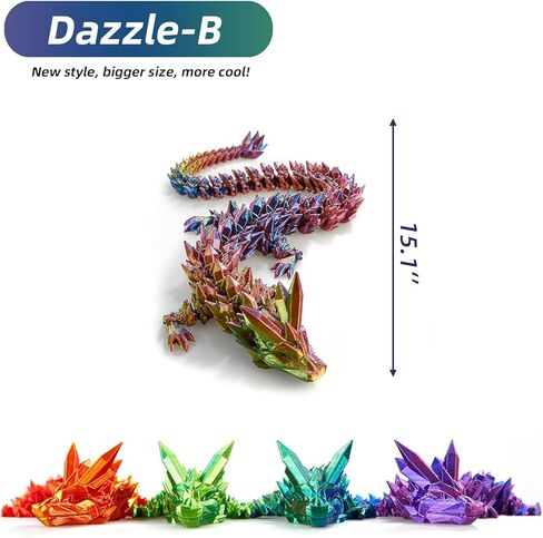 قطعتان من تنين مطبوع ثلاثي الأبعاد مقاس 30.48 سم، تنين مفصلي متعدد الألوان، تنين كريستالي، لعبة تنين تململ، ألعاب مكتب تنفيذي لديكور المنزل والمكتب (أرجواني أناناس) in Kuwait