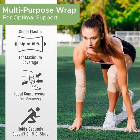 Premium Elastic Bandage Wrap (4" Wide, 2 Pack) - Made of USA Grown Cotton - Hook & Loop Fastener at One End - GT Latex Free Hypoallergenic Compression Roll for Sprains & Injuries in Saudi Arabia
