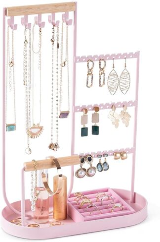 ProCase Jewelry Organizer Jewelry Holder Jewelry Stand with Velvet Ring Tray and Study Metal Frame, Necklace Holder Organizer Bracelet Display Storage Rack for Studs Rings -White in Saudi Arabia